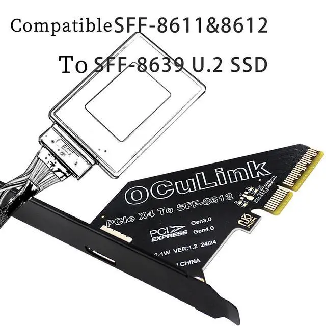 Alt view image 3 of 7 - PCIe 4.0 Gen4 to Oculink SFF-8612 / SFF-8611 External Adapter Support SFF-8639 U.2 SSD, GPU Dock, eGPU, NVMe SSD (PCIe X1 to Oculink)