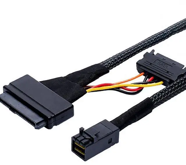 Main image of Mini SAS SFF-8643 to U.2 SFF-8639 Cable with 15-Pin Power Connector IO-CAB40121 High-Speed 16GT/s PCIe 4-Lane Data Cable for Server, Workstation, Storage System (0.5M/19.68in)