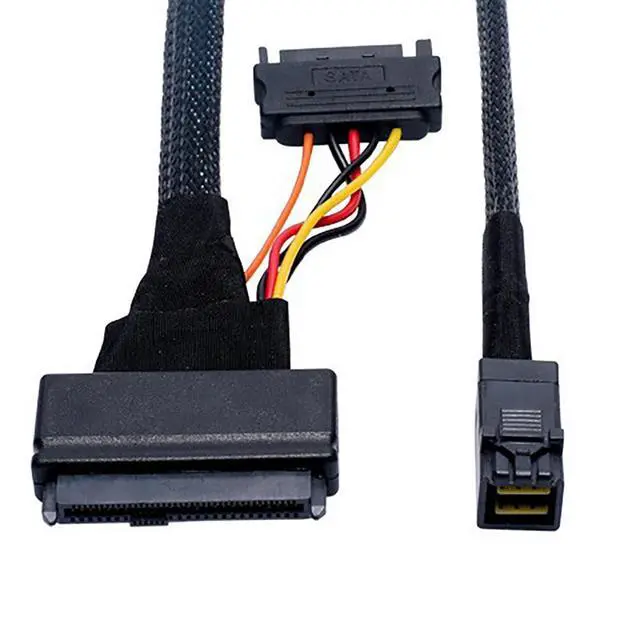 Alt view image 4 of 5 - Mini SAS SFF-8643 to U.2 SFF-8639 Cable with 15-Pin Power Connector IO-CAB40121 High-Speed 16GT/s PCIe 4-Lane Data Cable for Server, Workstation, Storage System (0.5M/19.68in)