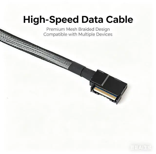 Alt view image 2 of 4 - MCIO 8X to 90° Right Angle High-Speed Cable, PCIe 5.0 Gen5 32Gbps, Server Storage Array Cable Compatible with NVMe SSD/HBA/Backplane, 36cm/14.2 inches, Oxygen-Free Copper