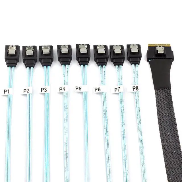 Alt view image 2 of 5 - PCIe Slimline SAS SFF-8654 8i to 8X SATA Straight Cable 12Gbps High-Speed Server HDD Breakout Cable | 30AWG | 100 Impedance (19.68, Inches)
