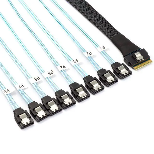 Alt view image 4 of 5 - PCIe Slimline SAS SFF-8654 8i to 8X SATA Straight Cable 12Gbps High-Speed Server HDD Breakout Cable | 30AWG | 100 Impedance (19.68, Inches)