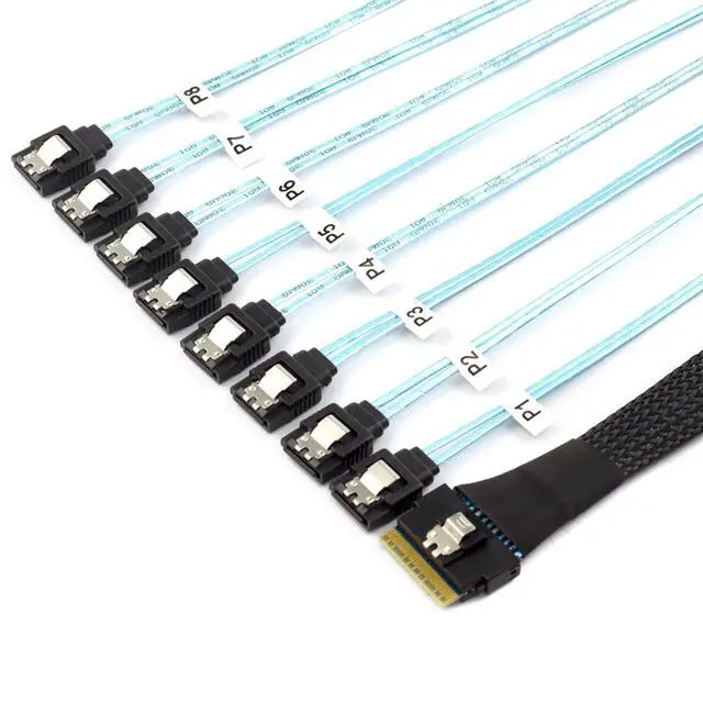 Alt view image 3 of 5 - PCIe Slimline SAS SFF-8654 8i to 8X SATA Straight Cable 12Gbps High-Speed Server HDD Breakout Cable | 30AWG | 100 Impedance (19.68, Inches)
