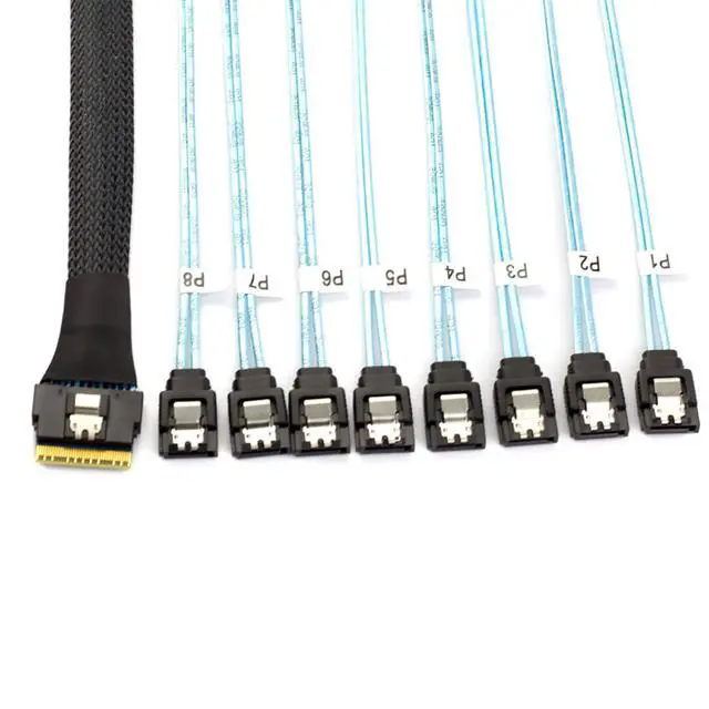 Alt view image 5 of 5 - PCIe Slimline SAS SFF-8654 8i to 8X SATA Straight Cable 12Gbps High-Speed Server HDD Breakout Cable | 30AWG | 100 Impedance (19.68, Inches)