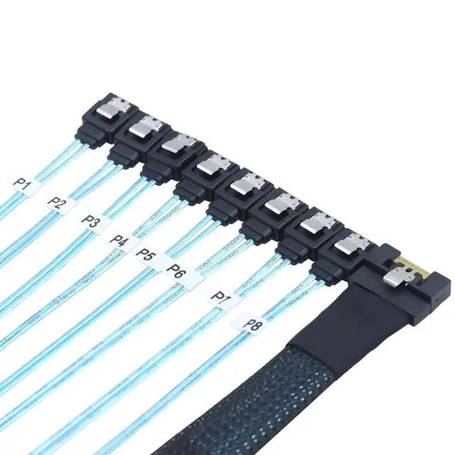 Alt view image 2 of 6 - Compatible with PCI-E Slimline SAS SFF-8654 8I to 8X SATA Hard Drive Cable, 32AWG Copper, Full Housing Anti-Misplug Design, High-Speed 24G Harness (0.8M/31.49in)