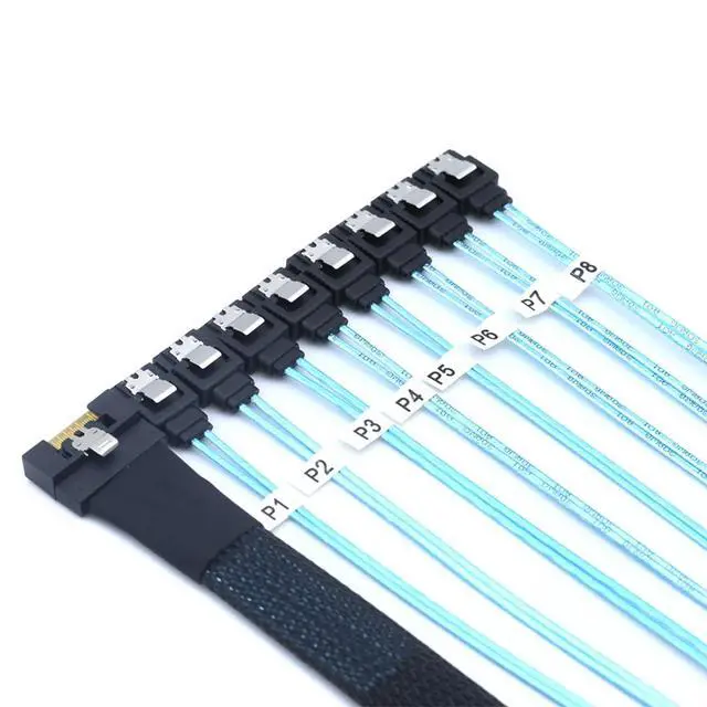 Alt view image 3 of 6 - Compatible with PCI-E Slimline SAS SFF-8654 8I to 8X SATA Hard Drive Cable, 32AWG Copper, Full Housing Anti-Misplug Design, High-Speed 24G Harness (0.8M/31.49in)