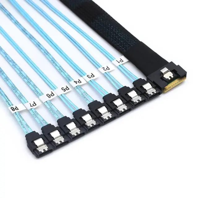 Alt view image 4 of 6 - Compatible with PCI-E Slimline SAS SFF-8654 8I to 8X SATA Hard Drive Cable, 32AWG Copper, Full Housing Anti-Misplug Design, High-Speed 24G Harness (0.8M/31.49in)