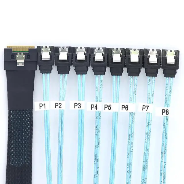 Alt view image 5 of 6 - Compatible with PCI-E Slimline SAS SFF-8654 8I to 8X SATA Hard Drive Cable, 32AWG Copper, Full Housing Anti-Misplug Design, High-Speed 24G Harness (0.8M/31.49in)
