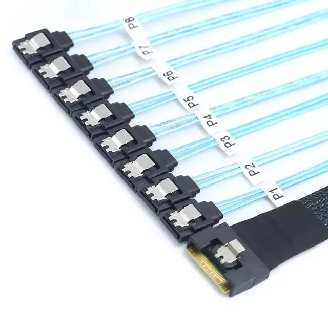 Alt view image 6 of 6 - Compatible with PCI-E Slimline SAS SFF-8654 8I to 8X SATA Hard Drive Cable, 32AWG Copper, Full Housing Anti-Misplug Design, High-Speed 24G Harness (0.8M/31.49in)