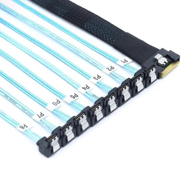 Alt view image 4 of 6 - PCI-E Slimline SAS SFF-8654 8i to 8X SATA 90-Degree Cable, Full Cover Anti-Misplug Design,24Gbps High-Speed Server Data Cable (0.5M/19.68in)