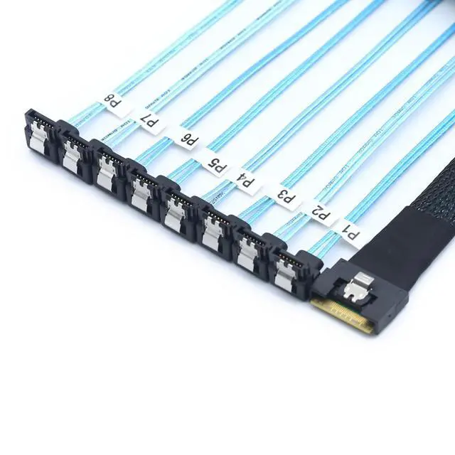 Alt view image 5 of 6 - PCI-E Slimline SAS SFF-8654 8i to 8X SATA 90-Degree Cable, Full Cover Anti-Misplug Design,24Gbps High-Speed Server Data Cable (0.5M/19.68in)