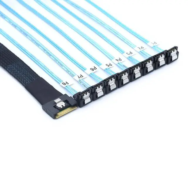 Alt view image 3 of 6 - PCI-E Slimline SAS SFF-8654 8i to 8X SATA 90-Degree Cable, Full Cover Anti-Misplug Design,24Gbps High-Speed Server Data Cable (0.5M/19.68in)
