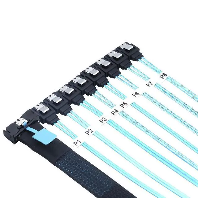 Alt view image 3 of 6 - MCIO PCIe SAS SFF-8654 8i to 8X SATA 7P Female Straight Cable High Speed Server Hard Drive Converter Cable, 32AWG, 85 Ohm (0.5M)