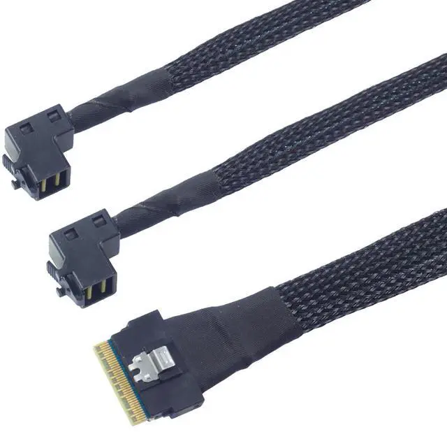 Main image of Mini SAS Slimline SFF-8654 8i 4.0 to Dual SAS HD SFF-8643 Upward Cable 24Gbps High Speed 32AWG Server Data Cable for RAID Controller, HDD, SSD (0.5M/19.68in)