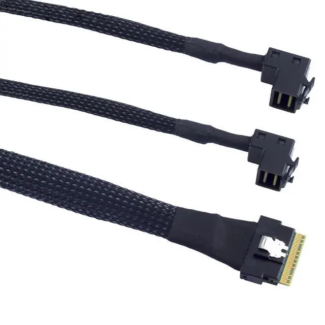 Alt view image 2 of 6 - Mini SAS Slimline SFF-8654 8i 4.0 to Dual SAS HD SFF-8643 Upward Cable 24Gbps High Speed 32AWG Server Data Cable for RAID Controller, HDD, SSD (0.5M/19.68in)