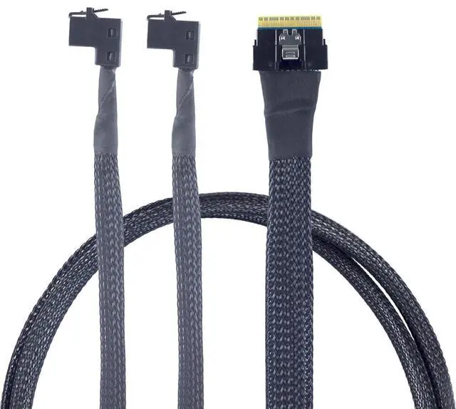 Alt view image 6 of 6 - Mini SAS Slimline SFF-8654 8i 4.0 to Dual SAS HD SFF-8643 Upward Cable 24Gbps High Speed 32AWG Server Data Cable for RAID Controller, HDD, SSD (0.5M/19.68in)