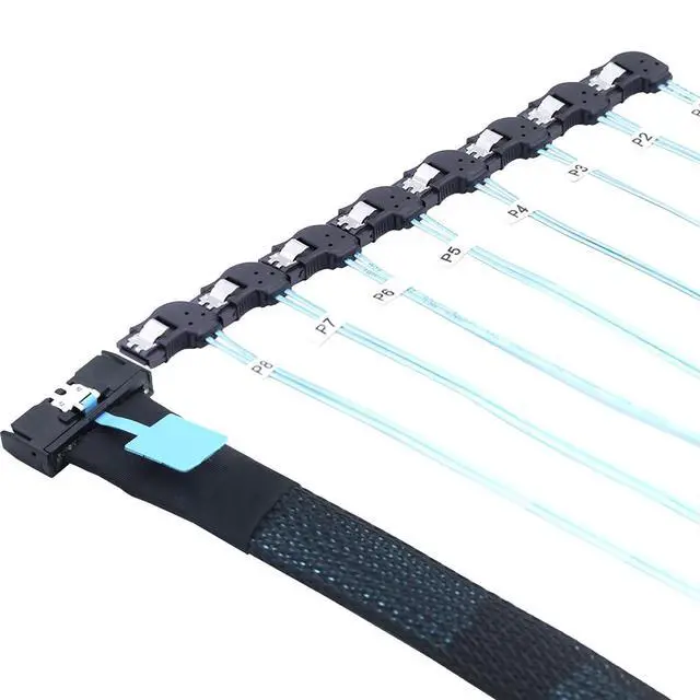 Alt view image 5 of 6 - MCIO PCIe Slimline SFF-8654 8i to 8* SATA 7P Left Angle Female Hard Drive Converter Cable 32AWG High Speed Server Internal Harness (0.5M)
