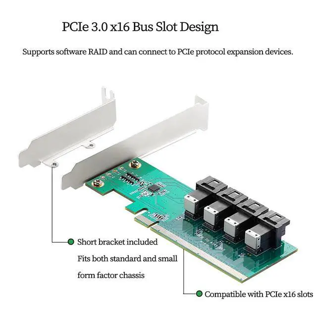Alt view image 2 of 7 - PCIe 3.0 x16 to 4-Port U.2 NVMe Expansion Card, SFF-8643/SFF-8639 Interface Splitter Adapter High-Speed 4X NVMe SSD RAID Card for Server,Data Center (with 0.5m 8643 to 8639 Cable*4)