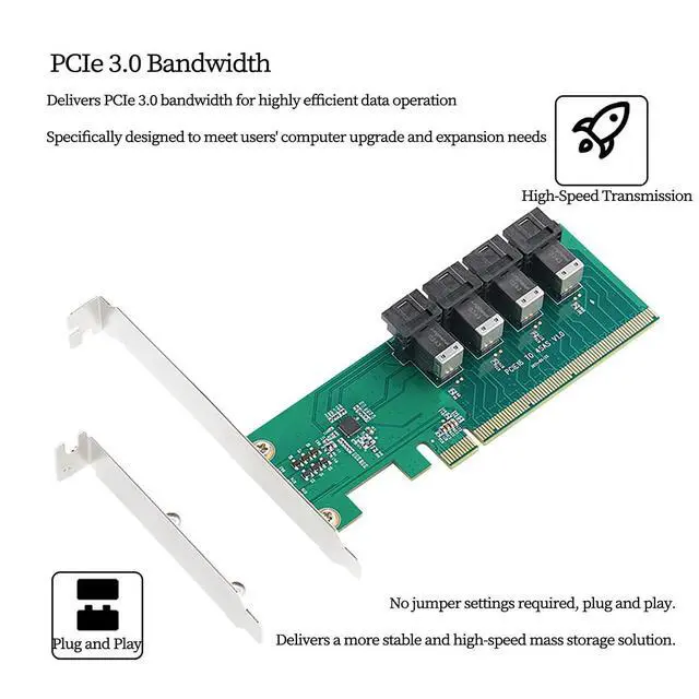 Alt view image 5 of 7 - PCIe 3.0 x16 to 4-Port U.2 NVMe Expansion Card, SFF-8643/SFF-8639 Interface Splitter Adapter High-Speed 4X NVMe SSD RAID Card for Server,Data Center (with 0.5m 8643 to 8639 Cable*4)