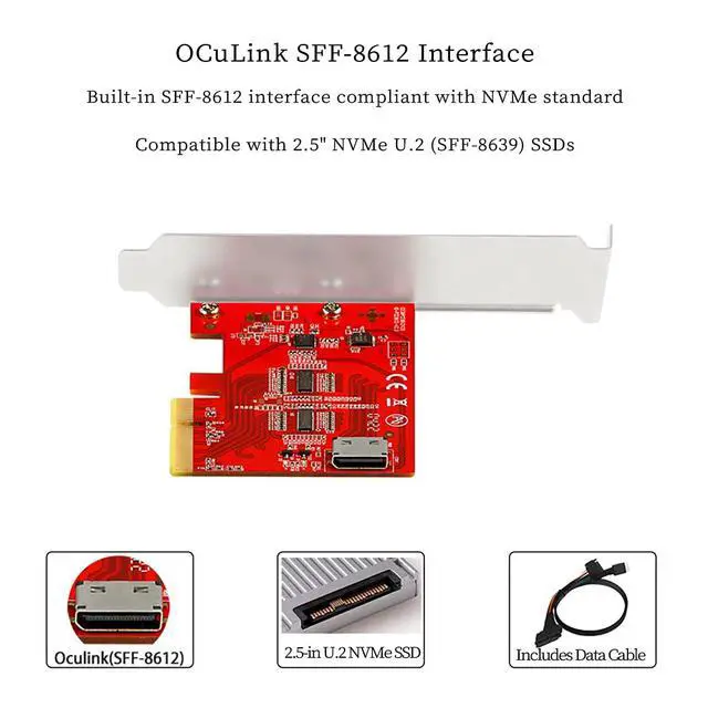 Alt view image 3 of 6 - PCIe 4.0 x4 to U.2 Expansion Card with Cable Oculink SFF-8612 to SFF-8639 NVMe SSD Adapter, Gen4 16GT/s High-Speed Data Transfer for Server, Desktop, and Workstation