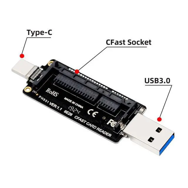 Alt view image 4 of 7 - Type-C USB-C USB3.0 to CFast 2.0 Card Adapter PCBA CFast Card Reader for Desktop Laptop