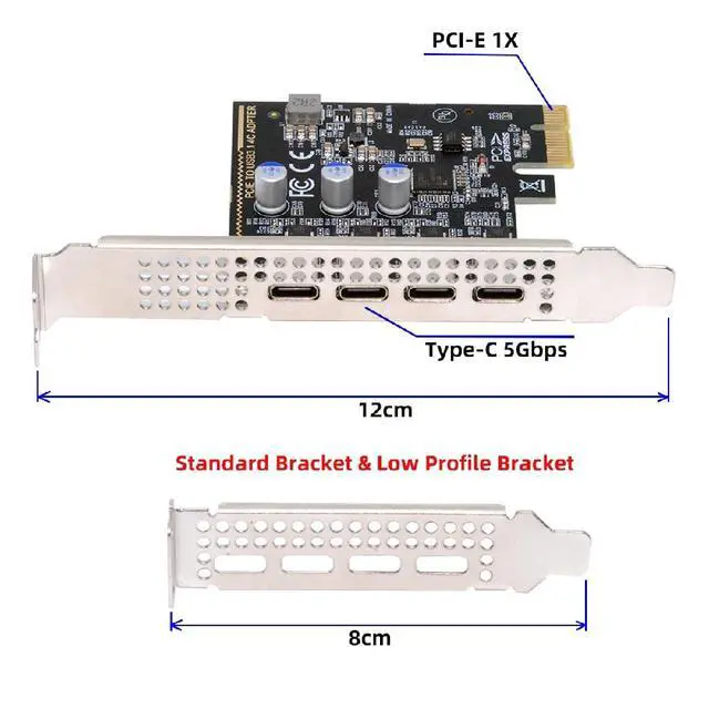 Alt view image 4 of 7 - 5Gbps Four Ports USB3.1 Gen1 Type-C USB-C Female to PCI-E Express 1x Card Adapter uPD720201 with Low Profile Bracket