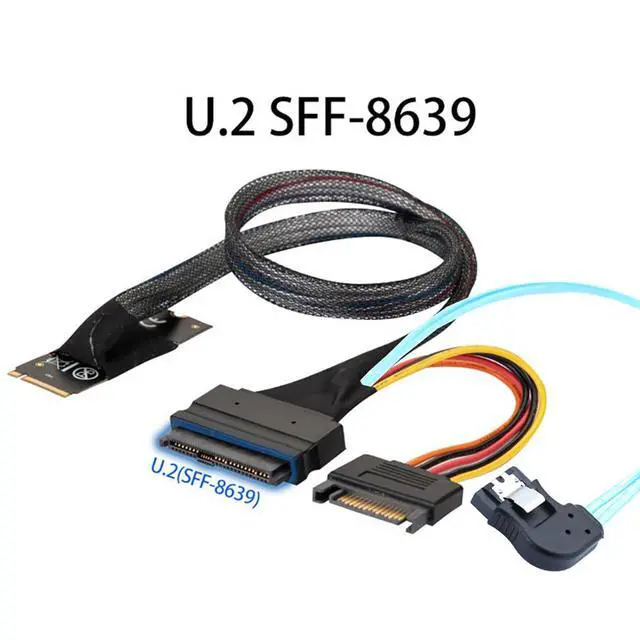 Alt view image 3 of 6 - M.2 M-Key SFF-8643 to U.2 SFF-8639 with SATA 15Pin and 7Pin Right Angle Cable 12Gbps High Speed 32AWG Server Data Cable for NVMe SSD, RAID Controller (1m/39.37in)