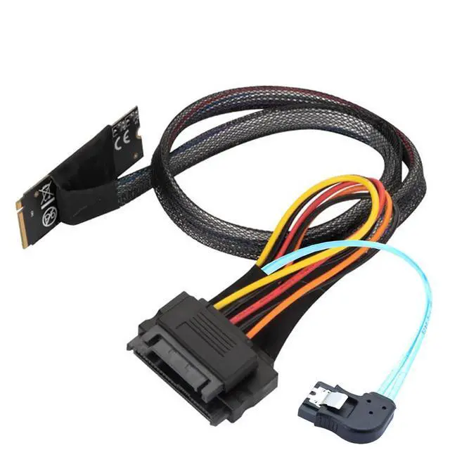 Alt view image 4 of 6 - M.2 M-Key SFF-8643 to U.2 SFF-8639 with SATA 15Pin and 7Pin Right Angle Cable 12Gbps High Speed 32AWG Server Data Cable for NVMe SSD, RAID Controller (1m/39.37in)