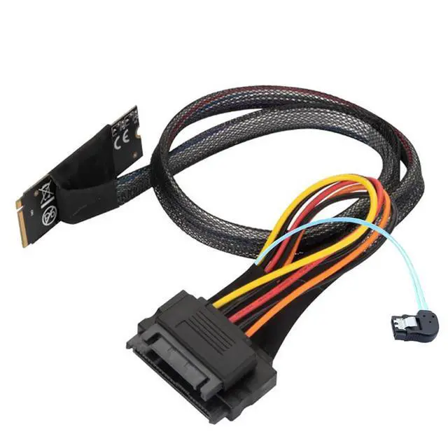 Alt view image 5 of 6 - M.2 M-Key SFF-8643 to U.2 SFF-8639 with SATA 15Pin and 7Pin Right Angle Cable 12Gbps High Speed 32AWG Server Data Cable for NVMe SSD, RAID Controller (1m/39.37in)