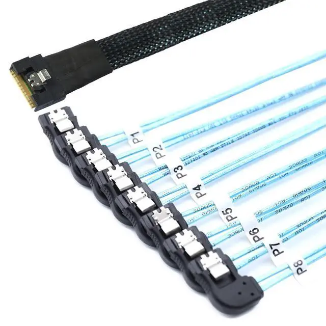 Alt view image 5 of 6 - Slimline 4.0 SFF-8654 8i to 8X SATA Right-Angle Cable, Full Cover Anti-Misplug Design, 24Gbps High-Speed Server Hard Drive Data Cable Compatible with RAID Controller, Workstation (1m/39.37in)
