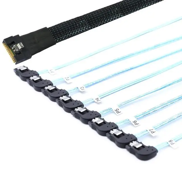 Alt view image 6 of 6 - Slimline 4.0 SFF-8654 8i to 8X SATA Right-Angle Cable, Full Cover Anti-Misplug Design, 24Gbps High-Speed Server Hard Drive Data Cable Compatible with RAID Controller, Workstation (1m/39.37in)