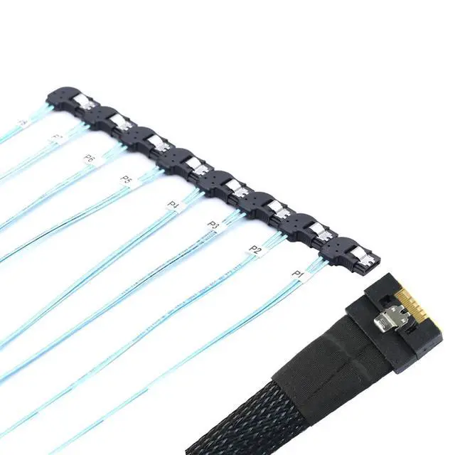 Alt view image 3 of 6 - Slimline 4.0 SFF-8654 8i to 8X SATA Right-Angle Cable, Full Cover Anti-Misplug Design, 24Gbps High-Speed Server Hard Drive Data Cable Compatible with RAID Controller, Workstation (1m/39.37in)