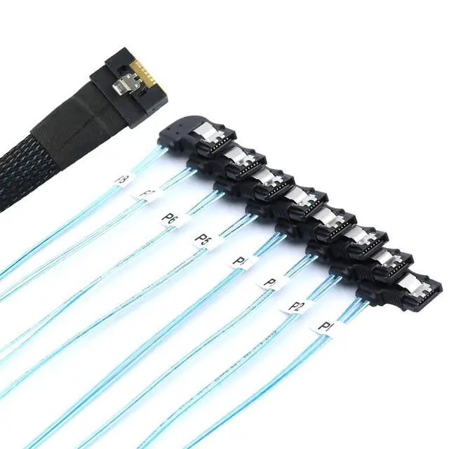 Alt view image 4 of 6 - Slimline 4.0 SFF-8654 8i to 8X SATA Right-Angle Cable, Full Cover Anti-Misplug Design, 24Gbps High-Speed Server Hard Drive Data Cable Compatible with RAID Controller, Workstation (1m/39.37in)