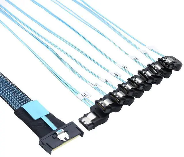 Alt view image 2 of 6 - MCIO PCIe Slimline SFF-8654 8i to 8* SATA 7P Right Angle Hard Drive Converter Cable 32AWG 85m High Speed Internal Harness (0.8M/31.49in)