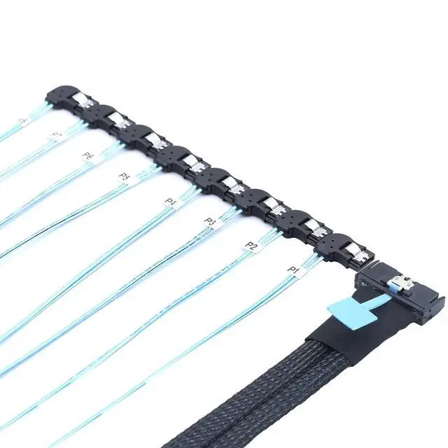 Alt view image 3 of 6 - MCIO PCIe Slimline SFF-8654 8i to 8* SATA 7P Right Angle Hard Drive Converter Cable 32AWG 85m High Speed Internal Harness (0.8M/31.49in)