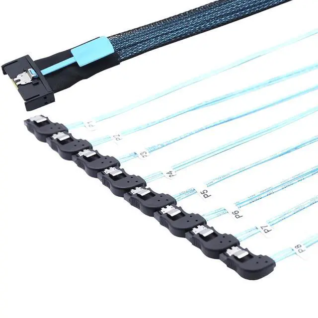 Alt view image 6 of 6 - MCIO PCIe Slimline SFF-8654 8i to 8* SATA 7P Right Angle Hard Drive Converter Cable 32AWG 85m High Speed Internal Harness (0.8M/31.49in)