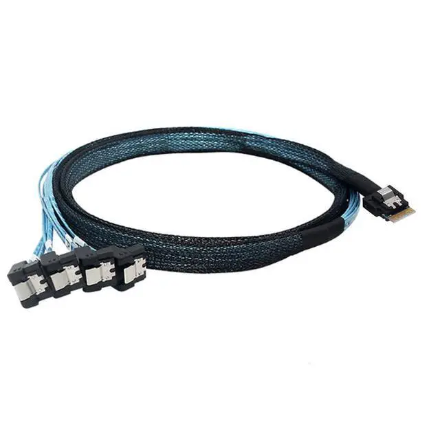 Alt view image 2 of 6 - PCIe Slimline SAS 4.0 38pin SFF-8654 4i to 4X SATA 90 Degree Female Server Cable 30AWG High Speed Internal Harness (1m/39.37in)
