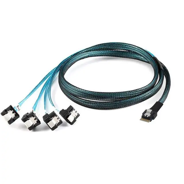 Alt view image 6 of 6 - PCIe Slimline SAS 4.0 38pin SFF-8654 4i to 4X SATA 90 Degree Female Server Cable 30AWG High Speed Internal Harness (1m/39.37in)