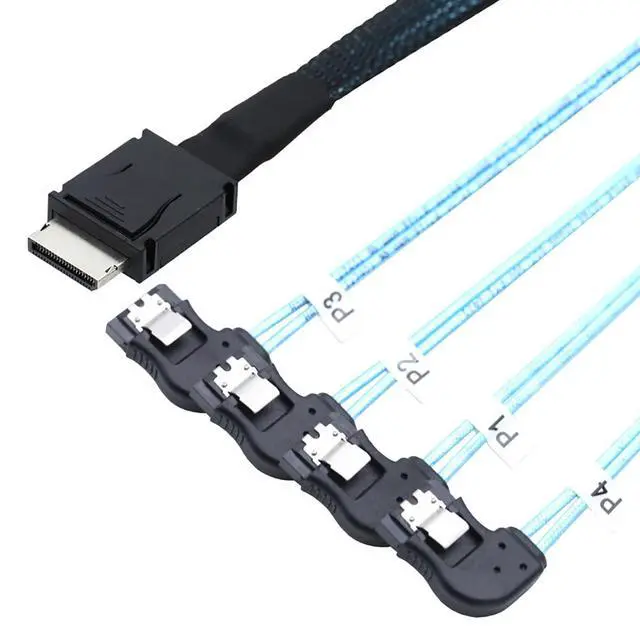 Alt view image 3 of 5 - OCuLink PCI-Express SAS SFF-8611 4i to SATA 7P Right Angle Server Hard Drive Cable 32AWG 12Gbps High Speed Internal Harness (1M)