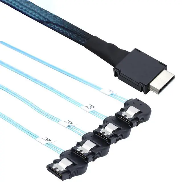 Alt view image 2 of 5 - OCuLink PCI-Express SAS SFF-8611 4i to SATA 7P Right Angle Server Hard Drive Cable 32AWG 12Gbps High Speed Internal Harness (1M)