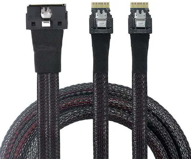 Alt view image 2 of 6 - PCIe SlimSAS LP Low Profile SFF-8654 8i to Dual SFF-8654 4i Cable 12G High-Speed Server Interconnect (0.5M)