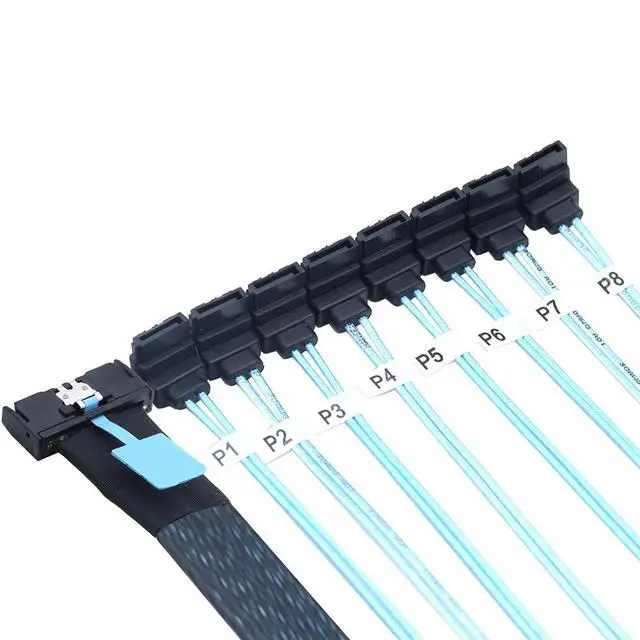 Alt view image 5 of 6 - MCIO PCIe SAS SFF-8654 8i 74Pin to 8* SATA 7Pin Female 90-Degree Cable 32AWG High-Speed Server Hard Drive Adapter (0.5M)