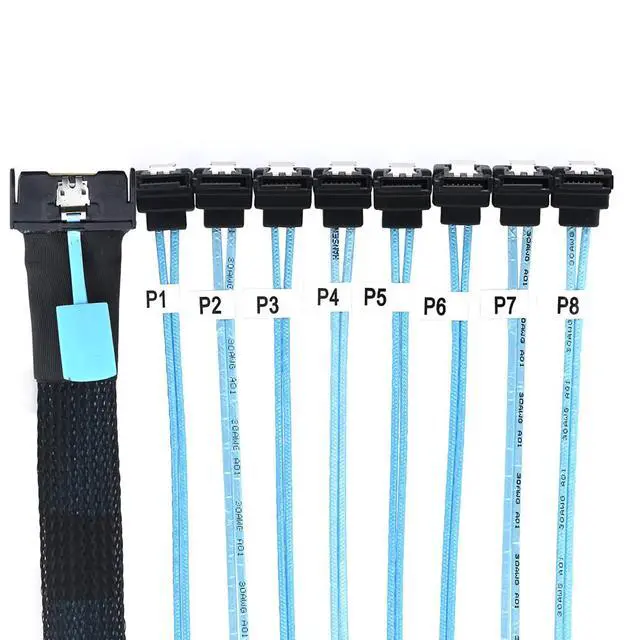 Alt view image 6 of 6 - MCIO PCIe SAS SFF-8654 8i 74Pin to 8* SATA 7Pin Female 90-Degree Cable 32AWG High-Speed Server Hard Drive Adapter (0.5M)