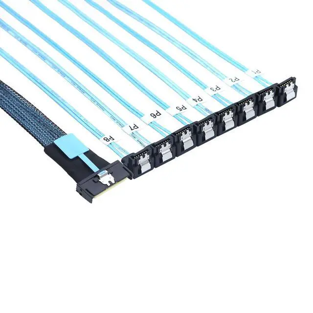 Alt view image 4 of 6 - MCIO PCIe SAS SFF-8654 8i 74Pin to 8* SATA 7Pin Female 90-Degree Cable 32AWG High-Speed Server Hard Drive Adapter (0.5M)