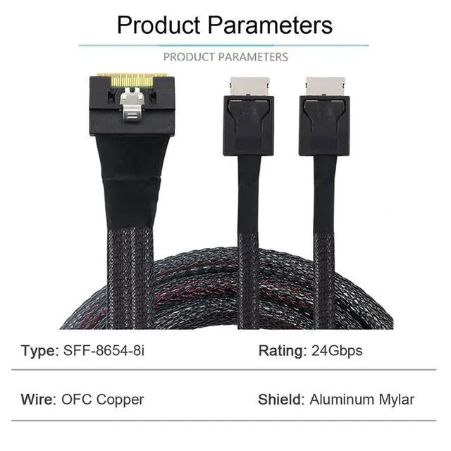 Alt view image 4 of 6 - PCIe Slimline SAS SFF 8654 8i to Dual Oculink SFF 8611 4i Server Cable with Anti-Misplug Design 32AWG Data Harness, 10 Ohm Impedance (0.5M)