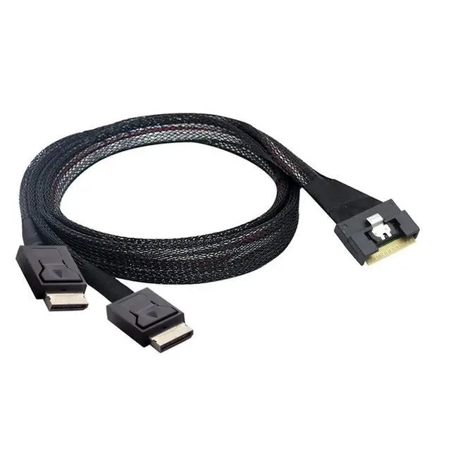 Alt view image 6 of 6 - PCIe Slimline SAS SFF 8654 8i to Dual Oculink SFF 8611 4i Server Cable with Anti-Misplug Design 32AWG Data Harness, 10 Ohm Impedance (0.5M)