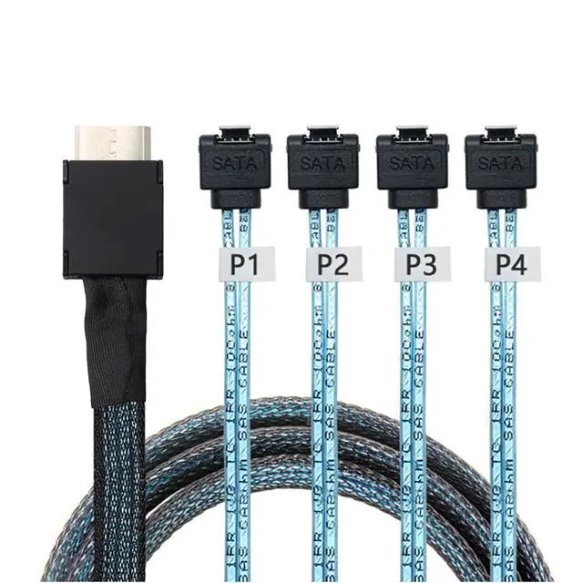 Alt view image 2 of 6 - OCuLink PCIe SAS SFF-8611 4i to SATA 7P 90 Degree Cable 12Gbps High Speed Server Hard Drive Connection, 32AWG Low-Loss Wire (0.5M)
