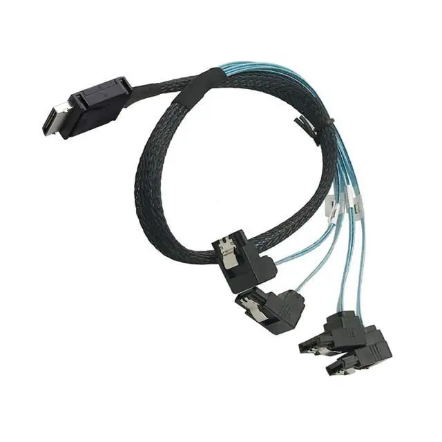 Alt view image 3 of 6 - OCuLink PCIe SAS SFF-8611 4i to SATA 7P 90 Degree Cable 12Gbps High Speed Server Hard Drive Connection, 32AWG Low-Loss Wire (0.5M)