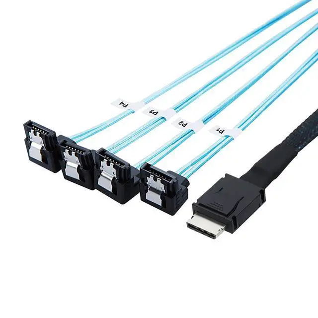 Alt view image 6 of 6 - OCuLink PCIe SAS SFF-8611 4i to SATA 7P 90 Degree Cable 12Gbps High Speed Server Hard Drive Connection, 32AWG Low-Loss Wire (0.5M)