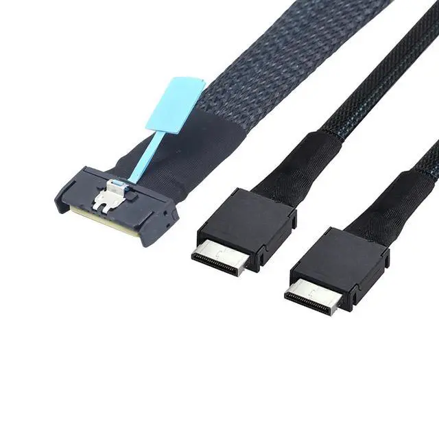 Alt view image 2 of 6 - Gen5 MCIO 8X 8I 74P to Dual Oculink SFF-8611 4i Server High-Speed Cable PCIe 5.0 32Gbps Flat-to-Flat Internal Connection Cable, Black (0.5M)